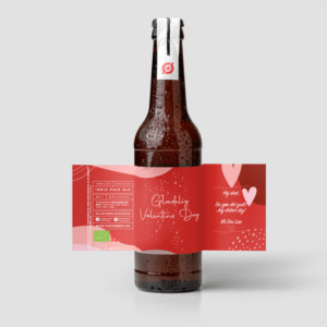 Valentinsdag gave, unikke økologiske specialøl med mulighed for at få trykt personlig hilsen eller eget billede på etiketten. Personlig ølgave.